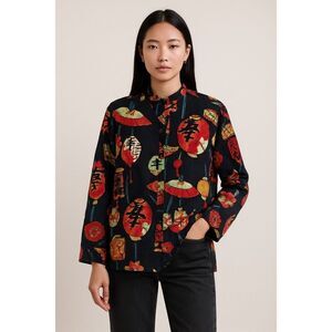 Vintage Chico’s 100% Silk Lantern Festival Print Oversized Blouse Size 8